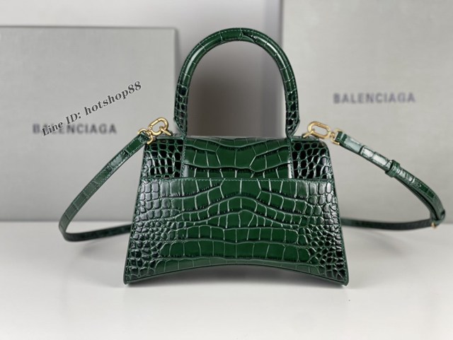 Balenciaga專櫃新款升級版墨綠色鱷魚紋手提包肩背女包 巴黎世家原廠皮版本XS號沙漏包 fyj1361